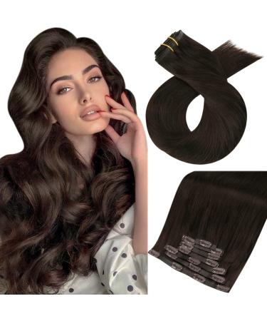 Moresoo Seamless Clip in Hair Extensions Real Human Hair Darkest Brown Seamless Hair Extensions Clip in 22 Inch Invisible Clip In Extensions 7 Pieces/120g #2 22 Inch 120g.Seamless-#2