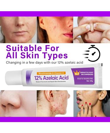 Azelaic Acid 12% Facial Serum Skin Hyaluronic Acid and Niacinamide Serum Redness Relief Fade - Buy Online on GoSupps.com