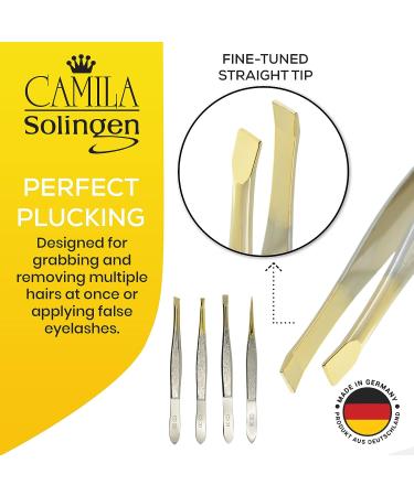 Camila Solingen CS31 3.5 Gold Tipped Surgical Tweezers - German Stainless Steel, Straight Tip, for Flawless Facial Hair & Eyebrow Shaping - Men/Women - Buy Online on GoSupps.com