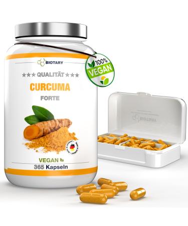 Turmeric Forte - 365 capsules - 4500mg per daily serving - with pill box - high dose - vegan - black pepper - lab tested