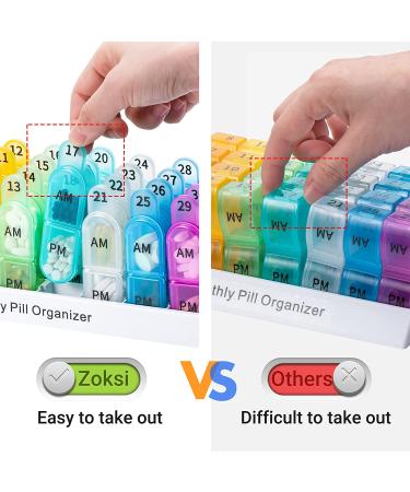 Zoksi Monthly Pill Organizer - 30 Day AM PM Pill Box Case with 32 Compartments - Portable Travel Container for Vitamins and Medicine - Buy Online on GoSupps.com
