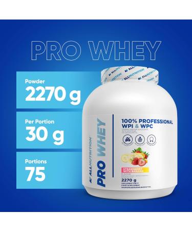 ALLNUTRITION Pro Whey Protein Isolate Concentrate Nutrition Powder Vitamins with BCAA Glutamine Amino Acids and EAA Sugar Free Aspartame Free Banana With Strawberry 2270G - Buy Online on GoSupps.com