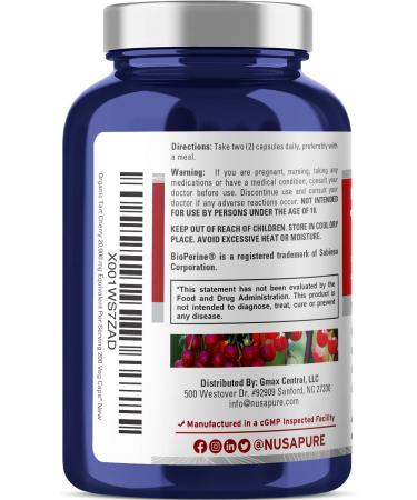 NusaPure Tart Cherry 20 000mg - 200 Vegan Non-GMO Veggie Caps with Bioperine | Organic Tart Cherry Supplement - International Shipping Available - Buy Online on GoSupps.com