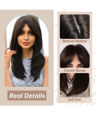 Buy Allbell Long Layers Dark Brown Wig with Curtain Bangs - Heat-Resistant Synthetic Wigs for Women | International Shipping Available - Buy Online on GoSupps.com