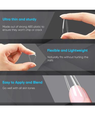 Husnshud False Nails - Set of 100 Clear Ballerina Fake Nails with File - Buy Online on GoSupps.com