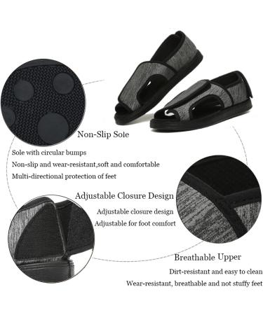 ZXAY Open Toe Diabetic Recovery Slippers | Adjustable Sandals for Swollen Feet | Grey Middle-Aged & Elderly Shoes - Buy Online on GoSupps.com