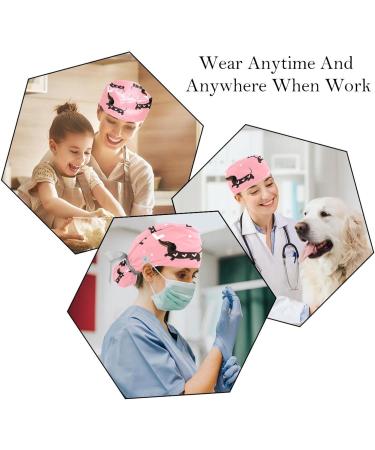 Dachshund Dogs and Hearts Scrub Caps Hats - 2PCS Multicolor | Women Bouffant Working Hat with Ponytail Holder for Long Hair Coverage - Buy Online on GoSupps.com