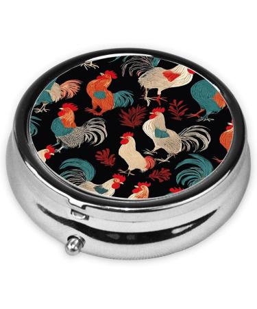 French Roosters Mini Round Pill Box | 3 Compartment Travel Pill Organizer | Portable Medicine Case for Home & Office - Buy Online on GoSupps.com