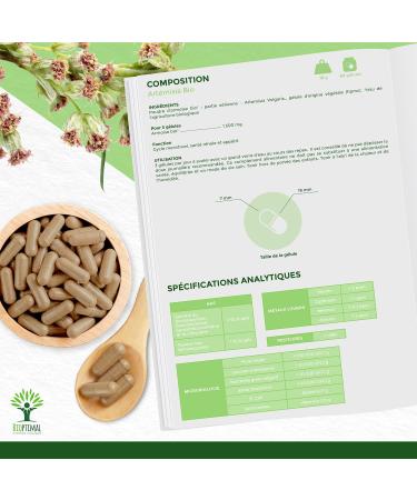 BIOPTIMAL - Artemisia Bio - Dietary supplement - 100% wormwood powder - Appetite Menstrual Cycle Kidney Health - Made in France - Ecocert certified - Vegan - 60 capsules - Buy Online on GoSupps.com
