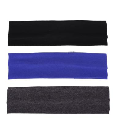 MapofBeauty 3 Pack Yoga Headbands - Stretchy Cotton Hair Wraps for Sports Running & Gym (Blue Dark Grey Black) - Buy Online on GoSupps.com