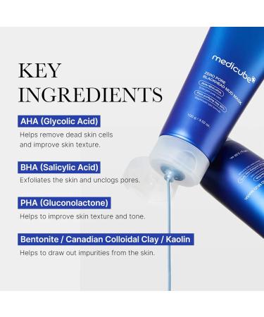 Medicube Zero Pore Blackhead Mud Facial Mask - Skin Cooling & Pore Tightening - 3 Minute Quick Dry Formula with AHA BHA PHA and Pore-Purifying Clay - Korean Mud Mask 3.52 oz - Buy Online on GoSupps.com
