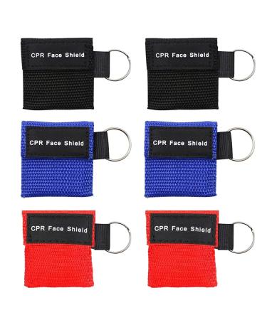 6 Pcs CPR Face Shield Portable Keychain Rescue Face Shields Emergency Kit with One-Way Valve Breathing Barrier for First Aid Cardiac Resuscitation AED Training