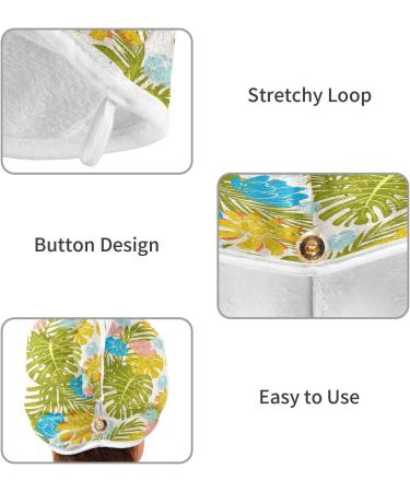 Tropical Leaves Dry Hair Cap & Towel Set | Quick Drying Super Absorbent Soft & Comfortable - 2 Piece with Button Headband - Buy Online on GoSupps.com
