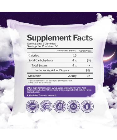 Melatonin 20mg Gummies (120 Count) - Maximum Strength Sleep Support for Adults with 10mg of Melatonin Per Gummy - Gluten-Free, Non-GMO, Vegetarian, Great Tasting Mixed Berry Flavor - 60 Servings 120 Count (Pack of 1) - Buy Online on GoSupps.com