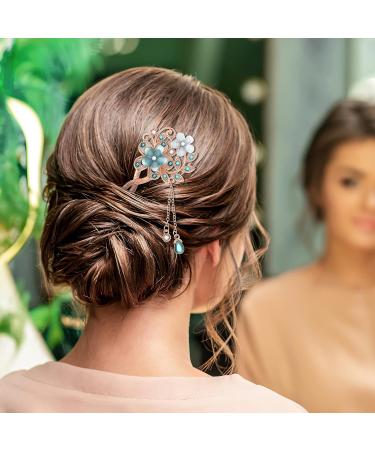 FRCOLOR Rhinestone Hair Stick Hairpin - Blue Chinese Hair Chopsticks for Women and Girls - Buy Online on GoSupps.com