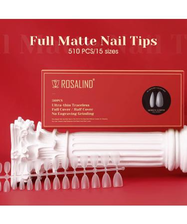 Rosalind Short Almond Nail Tips Set - 510 Pack Full Cover Soft Gel Nail Tips for Geln gel - No-File Matt Mandel Fake Nails - 15 Sizes in Box - Buy Online on GoSupps.com