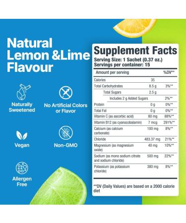FAST&UP Reload Lemon & Lime | Electrolyte Drink Mix | 1500 mg Electrolytes + Vitamins C & B12 | Hydration Powder Packets | 15 Easy Open Single Servings - Buy Online on GoSupps.com