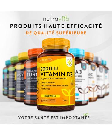 Vitamine D 2000 UI (50 g) - 365 VIT D Softgel Capsules - pour le maintien d'un syst me immunitaire de muscles d'os et de dents sains - Vitamine D3 chol calcif rol - Nutravita - Buy Online on GoSupps.com