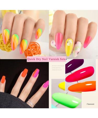 Neon Nail Polish Set - Hot Pink Red Yellow Orange Fluorescent nail Varnish Set for Halloween Party 4 Colors Nail Polish - Quick Dry Nail Varnish Sets for Home DIY Manicure Gifts for Women - Buy Online on GoSupps.com