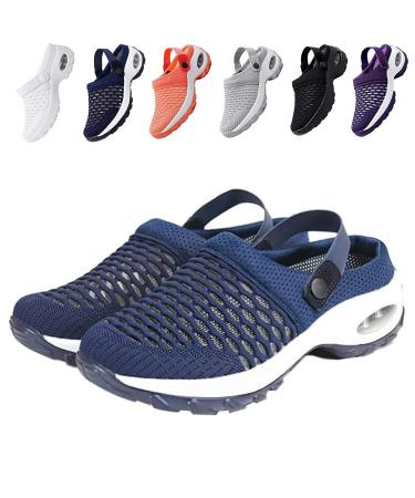 FQZML Women Diabetic Walking Air Cushion Orthopedic Slip-On Shoes Breathable with Arch Support Knit Casual Walking Shoes. 7 Blue