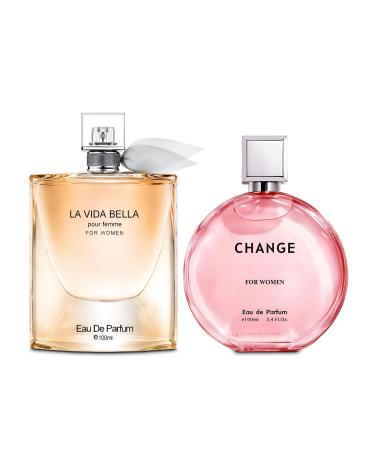 Women Perfume 2PCS Combo La Vida Bella/Change Women Eau De Parfum Long Lasting Fragrance 3.4 Fl Oz Spray Each for Daily Used Lavidabella/Change Women