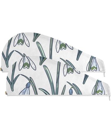 Snowdrops Flowers Hair Towel 2 Pack - Super Absorbent Quick Dry Hair Turbans for Women & Girls | Perfect Hair Drying Solution - Buy Online on GoSupps.com