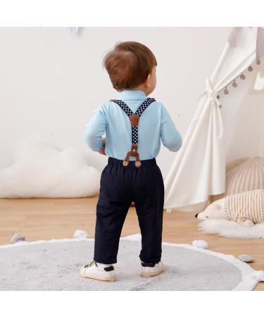 ZOEREA Baby Boy Gentleman Outfit Set | Romper Jumpsuit with Bow Tie + Suspender Pants | Infant Wedding Suit | Blue (0-3 Months) - Buy Online on GoSupps.com