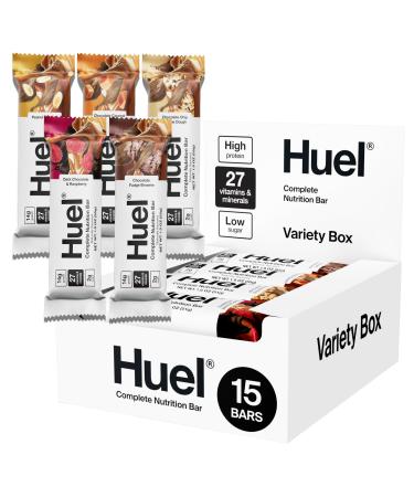 Huel Complete Nutrition Vegan Protein Bars | Variety Pack | 27 Vitamins & Minerals 2g Sugar Non-GMO 100% Plant Based Snack | 15 Pack Variety 1 Count (Pack of 15)