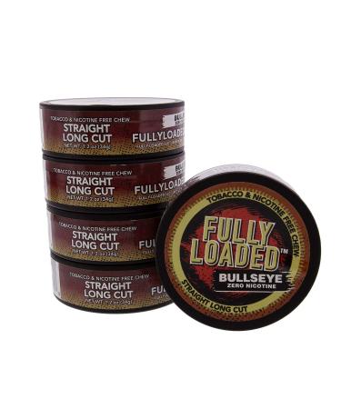 Fully Loaded Chew Tobacco and Nicotine Free Straight Bullseye Long Cut Authentic Flavor, Chewing Alternative- Cans