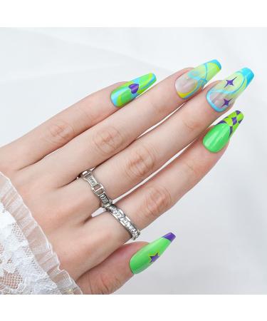 Green Carnival Medium Coffin Press-On Nails - 24pcs Acrylic Fake Nails with Designs for Women & Girls - Buy Online on GoSupps.com