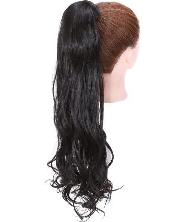 24 Long Curly Wavy Wrap Around Ponytail Clip in Hair Extensions | Natural Black 24 Inch One Piece Hairpiece for Women - Buy Online on GoSupps.com