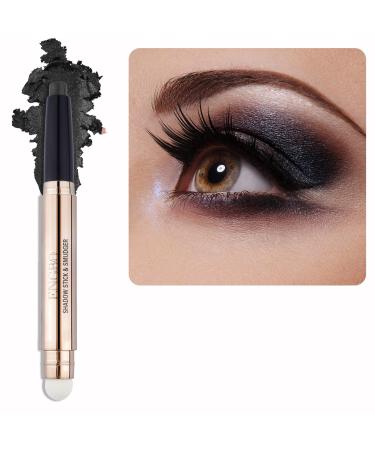 Enfuntins Black Smokey Eyeshadow Stick  Natural Matte Cream Eye Shadow Makeup Crayon Pencil with Soft Smudger  Long Lasting Waterproof Smoky Eye Makeup (12 Midnight Black)