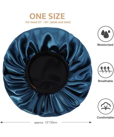Silk Satin Sleep Cap for Curly Hair | Adjustable Bonnet for Women | Prussian Blue - Buy Online on GoSupps.com