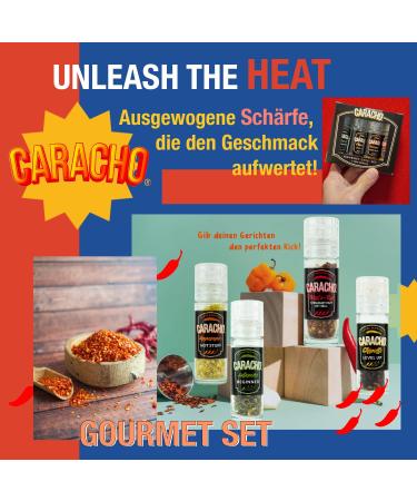 Caracho Chili M hlen Gourmet Set - 4 Mini Mills Gift Set with High-Quality Chili Flakes & Varied Sharpness - Perfect for Spice Lovers - Buy Online on GoSupps.com