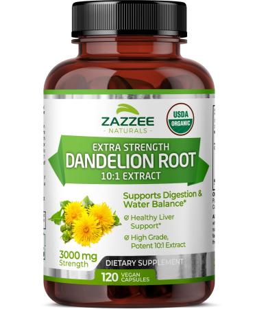 Zazzee USDA Organic Dandelion Root 10:1 Extract 3000 mg Strength 120 Capsules 4 Month Supply Standardized and Concentrated 10X Extract 100% Vegetarian All-Natural and Non-GMO
