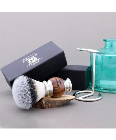 Haryali London Sustainable Shaving Brush Set | Synthetic Silver Tip Brush Stainless Steel Rack & Wood Handle | Eco-Friendly Razor for Men & Women - Buy Online on GoSupps.com