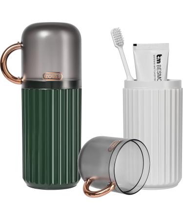 Elivida Travel Toothbrush Case & Holder - Portable 2-Piece Set for Camping Travel Home School | White & Green - Buy Online on GoSupps.com