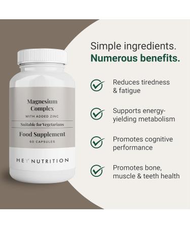 Hey Nutrition Magnesium Complex High Strength 205mg Supplement - Zinc Vitamin D3 - Muscle & Bone Health Nerve Function & Energy Support - UK Manufactured - Non-GMO - 60 Vegetarian Capsules 60 count (Pack of 1) - Buy Online on GoSupps.com