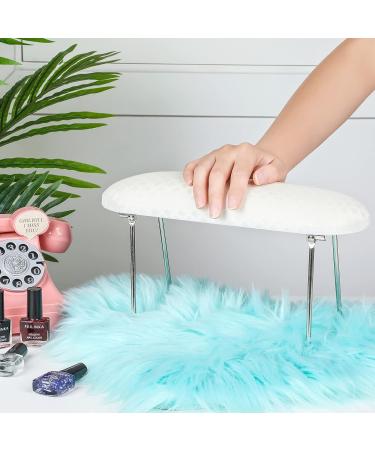 Nail Arm Rest Microfiber Leather Manicure Pillow with Stainless Steel Stand - White - Buy Online on GoSupps.com