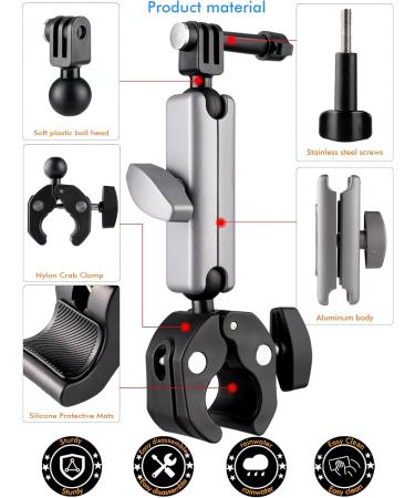 Lammcou Go Pro Motorcycle Bracket - Aluminum Invisible Action Camera Handlebar Mount for Insta360 X3 Go 3 Hero 12 11 10 9 - Dual 360 Rotatable Ball Head - Buy Online on GoSupps.com