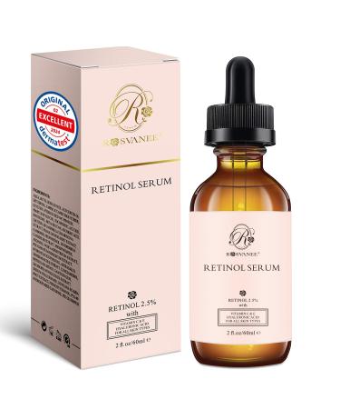 ROSVANEE Retinol Serum for Face 60ml - High Strength with 2.5% Retinol Hyaluronic Acid Vitamin C & E Anti Aging Facial Serum for Skin Repair Acne Scar Dark Spot Fine Line and Wrinkles
