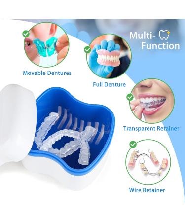Supaway Dental Retainer Box - 2-Piece Prosthesis Container with Cleaning Brushes | Ideal for False Teeth Storage - Green & Blue - Buy Online on GoSupps.com