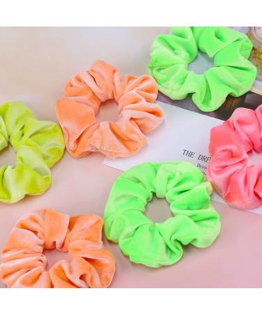IVARYSS Neon Velvet Hair Scrunchies - 12 Pack | Premium Soft Elastic Bands for Women & Girls - Solid Colors | 80s Hair Accessories - Buy Online on GoSupps.com
