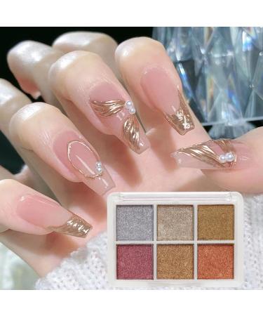 6 Colors Glitter Metallic Mirror Effect Nail Powder Long Lasting and Fine Powder Texture Suitable for DIY Nail Art with 15 Eyeshadow Sticks - Buy Online on GoSupps.com