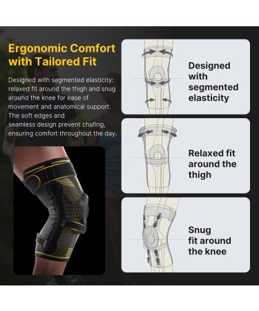Fit Geno Knee Brace with Side Stabilizers | Breathable Knee Sleeve & Patella Gel Pad for Pain Relief | Ultimate Support for Meniscus Tear Arthritis ACL & PCL - Medium Black-Gold - Buy Online on GoSupps.com