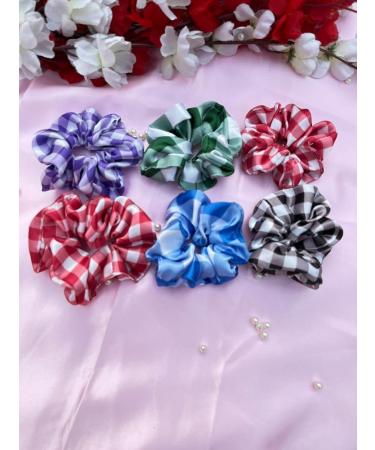 6 Satin Scrunchies Hair Scrunchies Frizz Prevention Silk Scrunchies for Girls & Stylish Hair Ties for Women Premium Hair Scrunchie for Styling Check Design - Buy Online on GoSupps.com