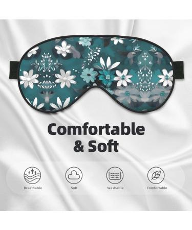 Teal Grey & White Floral Eye Mask - Soft Adjustable Sleep Mask for Men & Women | Nighttime Comfort - Buy Online on GoSupps.com