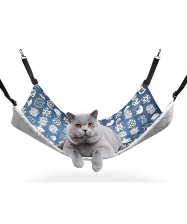 ComSaf Reversible Cat Hammock, Breathable Pet Cage Hammock with Adjustable Straps and Metal Hooks, Double-Sided Hanging Pet Hammock Bed for Cats, Ferret, Puppy, Other Small Animals, 22 x 19 inch Blue