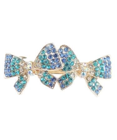 Sparkly Womens Girls Crystal Rhinestone Diamante Wedding Bridal Party Evening Ponytail Fine Hair Accessories Occasion Barrette Hairpin Grip French Metal Spring Clip Butterfly Gold Tone (Turquoise)
