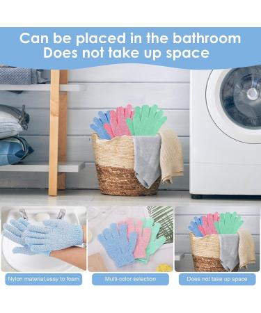 Sibba 3 Pairs Bath Exfoliating Gloves - Body Scrub Shower Scrubber Set with Hooks - Spa Loofah Shower Glove for Men and Women (Green, Blue, Pink) - Buy Online on GoSupps.com